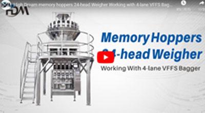 Trémie de mémoire à haut débit 24 têtes de pesage en combinison avec un emballeur vffs à 4 voies